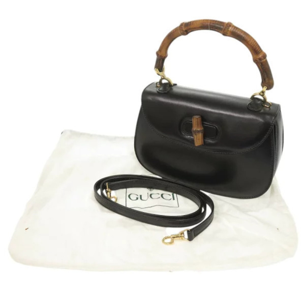 Gucci Black Bamboo Handbag Leather